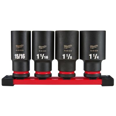 MLW49-66-7026 image(0) - Milwaukee Tool 4Piece SHOCKWAVE Impact Duty 1/2 Inch Drive SAE Deep 6 Point Socket Set