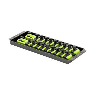 ERN8562HV image(0) - Ernst 2 Rail Universal Twist Lock Socket Tray 8", HI-VIZ, with 18) 3/8" Socket Clips