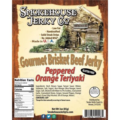 THS610079-544284 image(0) - Tender Heifer Snack Co. Peppered Orange Teriyaki Brisket Beef Jerky - GLUTEN FREE - 3 oz
