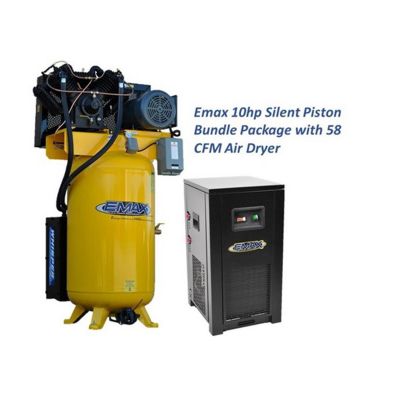 EMXESP10V080V1PK image(0) - Emax Compressor Silent Industrial Plus 10 HP 1-Phase 80 gal. Vertical Compressor with 58 CFM Dryer Bundle-With Pressure Lube Pump