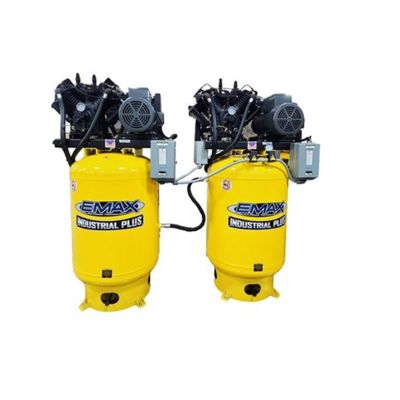 EMXESP07A080V1 image(0) - Emax Compressor Silent Air 20hp V4 3PH 160 gallon Horizontal Duplex mounted alternating Piston Compressor --w/Pressure Lubricated pumps