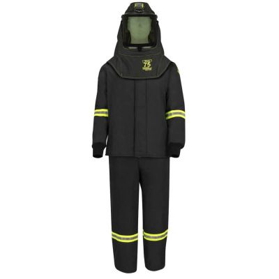 OBRTCG75B-EL-M-HVSL image(0) - Oberon Suit Kit - Arc Flash - 75 Cal TCG™ - Comes with Hood, Coat, Bib Coveralls and Fresh Air Arc Flash Hood Ventilation System & Light - With EZ Lift - Color: Black - Size: Medium