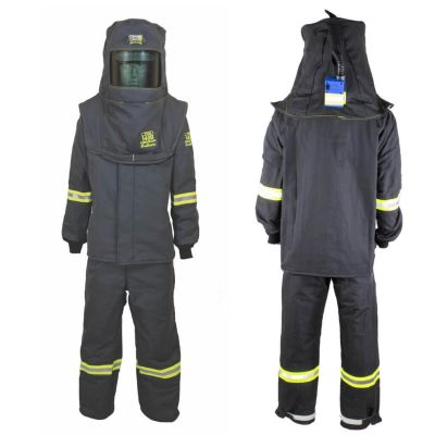 OBRTCG7B-L-HVSL image(0) - Oberon Suit Kit - Arc Flash - 140 Cal TCG™ - Comes with Hood, Coat, Bib Coveralls and Fresh Air Arc Flash Hood Ventilation System & Light - Color: Black - Size: Large