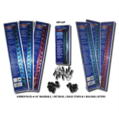 VIMMR16JP image(0) - VIM Tools 10 Piece Magrail Jobber Pack, Includes (6) 16 Inch Magrails, (3) 1/2 Inch Peg Packs And (3) 3/8, (2) Packs Of Studs, Rail Lifters And A Bit Base