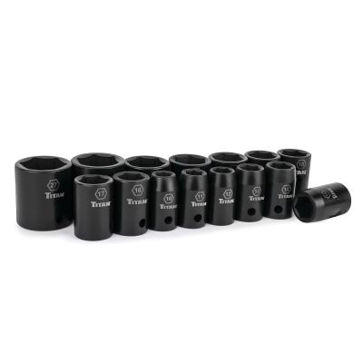 TIT42115 image(0) - Titan 15 Piece 1/2 Inch Drive 6 Point Metric Standard Impact Socket Set